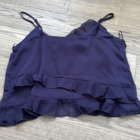 Thirty / Thirty LA | Navy blue ruffled satiny cami tank top NWT Size Large - Picture 9 of 10